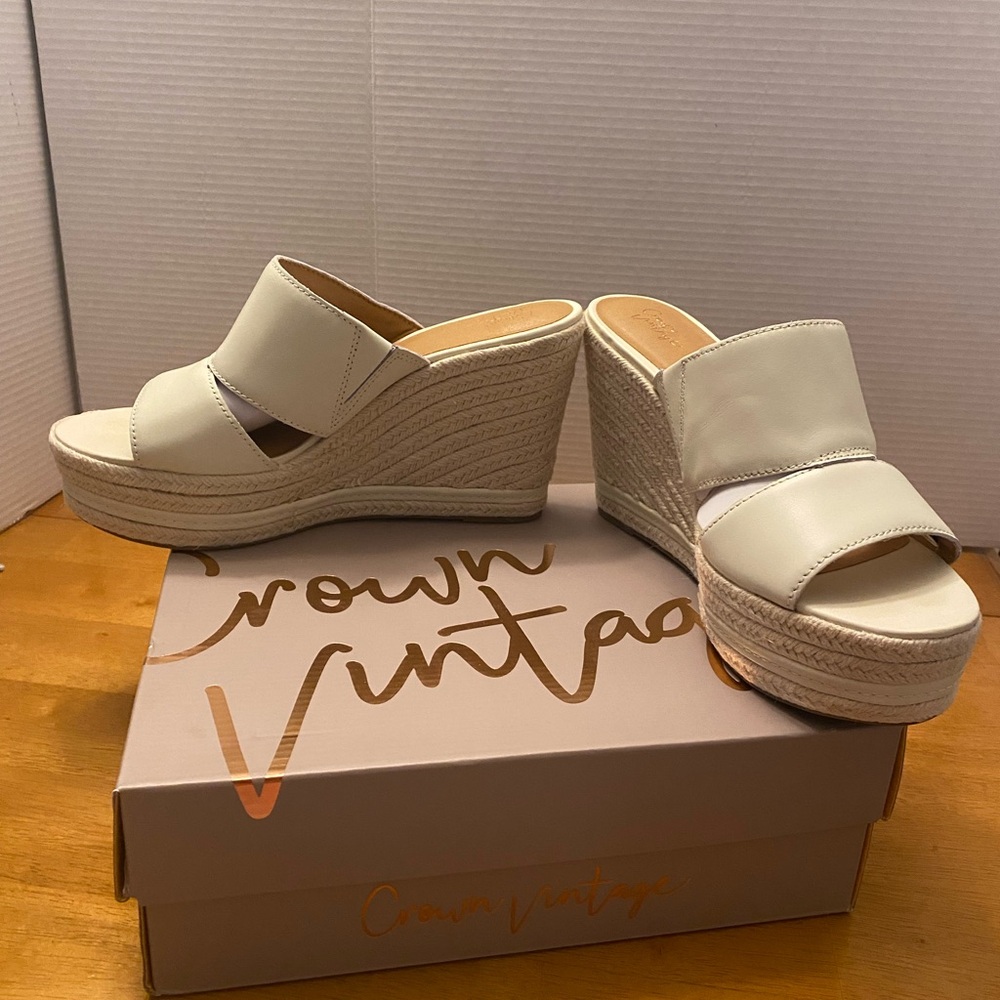 Crown Vintage Cream Wedge Heels- size 11M … 4.5 inch heel and 2 inch platform